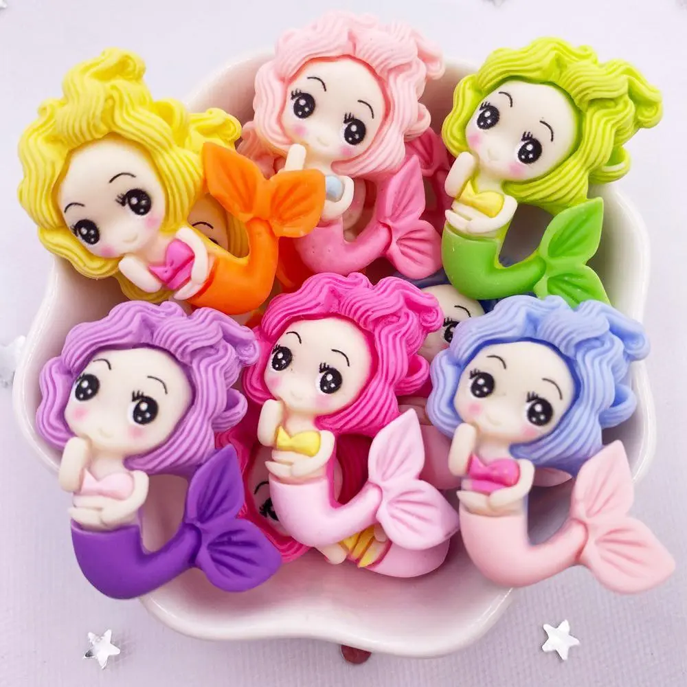 Cartoon Mermaid Princess Design Resin Ornament, Resin Figure, 6 Counts/set Cute Mermaid Princess Figurine, DIY Decorative Craft for Home & Office, Decorative Figurines, Decorative Ornaments