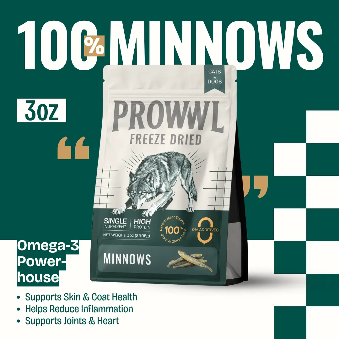 PROWWL Freeze-Dried Minnows - 100% Natural, High Protein, Grain-Free, Gluten-Free, Supports Skin & Coat Health, Omega-3 Powerhouse