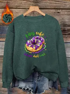Women's Fall Winter Fitted Round Neck Sweater, Graphic Letter Print Casual Pullover, Sparkle Cake Beads Fun Design