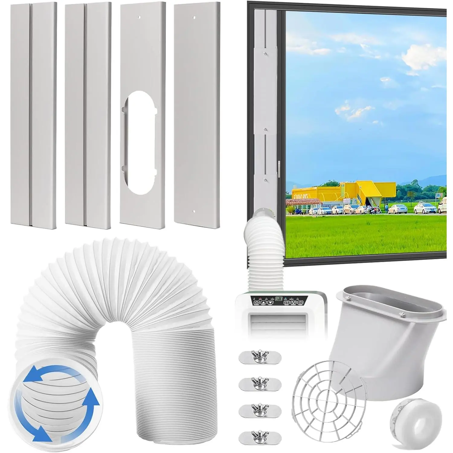 Portable Air Conditioner Kit Hose, Adjustable Window Seal with 5.9 Inch Diameter for Ducting Universal Portable AC Seal Panel for Horizontal/Vertical Window