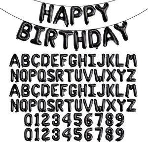 [85 PCS] 16" Black Letter Number Balloons, Happy Birthday & 2 Sets of A-Z 0-9, Foil Mylar  Hanging Alphabet for Graduation  Year eve Birthday Party Decorations