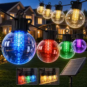 Avatar Controls 50FT Solar Outdoor String Lights, 25 Shatterproof G40 Globe Bulbs, Waterproof RGB Light, RGB Multicolored & Warm White, 8 Modes, Timer, Porch Decor for Backyard, Garden