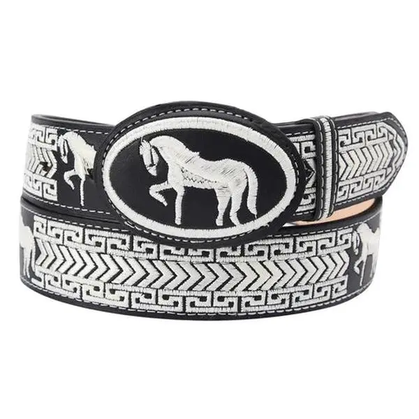 Cintos Charros Hombre Negro con Blanco de Caballo