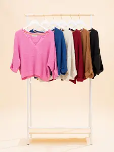 Zenana Front Slit Patch Folded Sleeve Pullover Sweater | S/M-L/XL