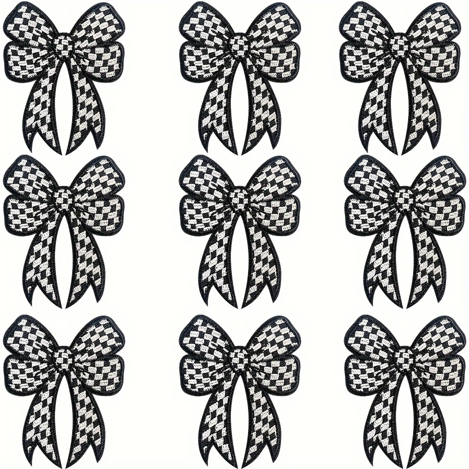 9Pcs Black Vintage Racing Bow Cotton Iron-On Appliques Embellishments - Patch Embroidered Edges, Geometric Embroidery Design, Durable Hot Melt Adhesive, Easy DIY Multi-Use Pattern Patches for Jeans, Jackets