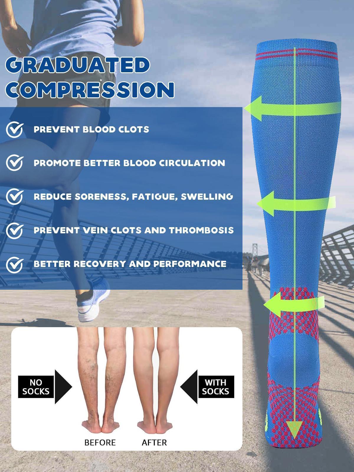3 Pairs Over-the-Knee Compression Socks,Nylon Blend Moisture Wicking Breathable Day Lightweight, All Seasons, Unisex, Support Sock, Perfect for Christmas & Holiday Gifts