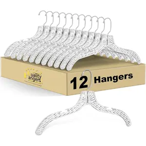 Clear plastic hangers 12 pack - crystal cut hangers for clothes - durable plastic hanger set - invisible dress hangers for suits - heavy duty hangers - nonslip coat and shirt hangers