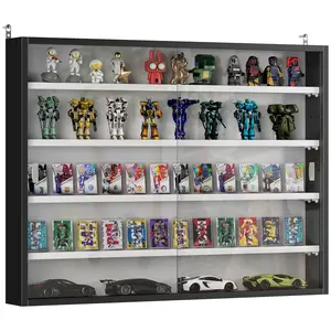 HOMCOM 5-Tier Display Cabinet, Glass Door Cabinet with Adjustable Shelves, Wall-Mounted Display Case for Playroom, Bedroom