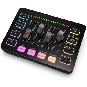 Gaming Audio Mixer, Streaming RGB PC Mixer with XLR Microphone Interface, Individual Control, Volume Fader, Mute Button, 48V Phantom Power, for Podcast/Recording/Vocal/Game Voice-AmpliGame Cable Device