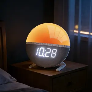 Sunrise Wake Up Light Alarm Clock Bedside Nightstand Lamp, Home Bedroom Apartment Dorm, Heavy Sleepers Adults Night Owls, Colorful Ambient Light Dawn Simulation Dimmable Brightness Snooze Function Gentle Wake Up No Harsh Alarm Sound