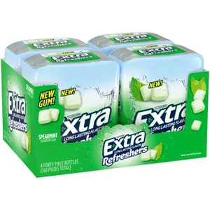 EXTRA Gum Refreshers Spearmint Bulk Chewing Gum - Sugar-Free, 40 Piece Resealable Bottle Pack of 4