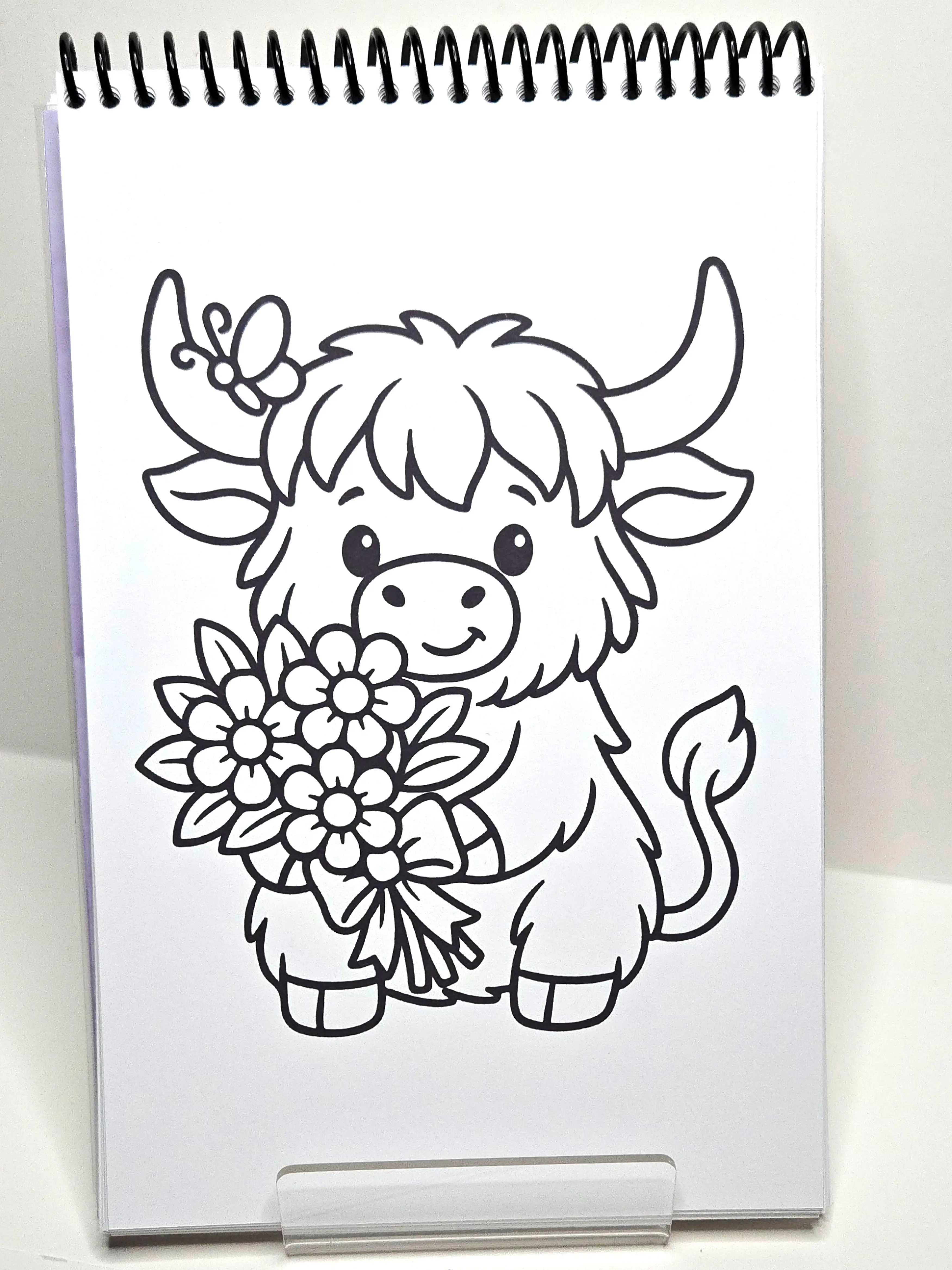 Simply Highland Cow Coloring Book & Sticker Bundle - Coloring Gift, Illustrated Activity, Themed, Mini, Animal Character Focus, 5.5x8.5in Medium Size, 40-Page Spiral Bound, Laminated Cover, Coloring Gift Book, Illustrated Activity Book