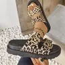 Women's Thick Sole Sandals, Leopard Pattern, PU Leather Upper, Rubber Sole, Casual Style, Less Than Ankle Height, Fashionable and Versatile