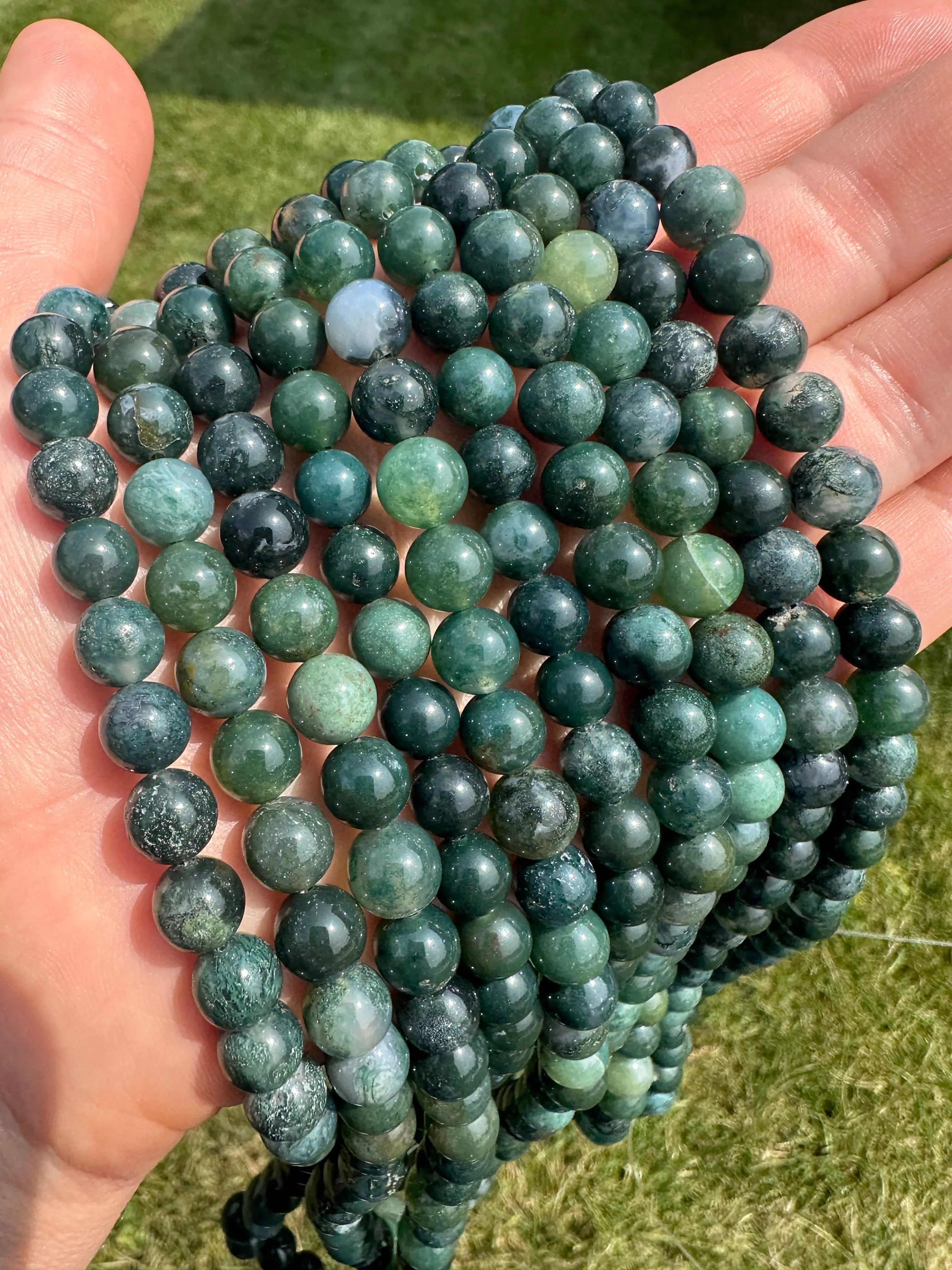 New Moon Beginnings Moss Agate Bead Strand - Natural Green Beads with Unique Patterns