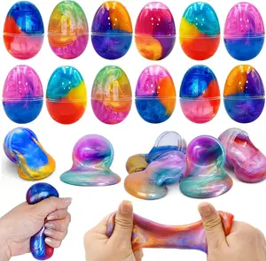 12 Pack Prefilled Galaxy Slime Reusable Easter Eggs, Sensory Play Stress Relief Treats, Easter Egg Hunt Fillers, Classroom Basket Stuffers, Party Favors for Kids, Reusable Eggs