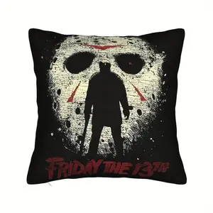 Friday the 13th Horror Movie Throw Pillow Cover - Jason Voorhees Design, Zipper Closure, Machine Washable Decorative Cushion Cover for Sofa, Living Room, Bedroom, Horror Pillow Covers, Bedroom Decor