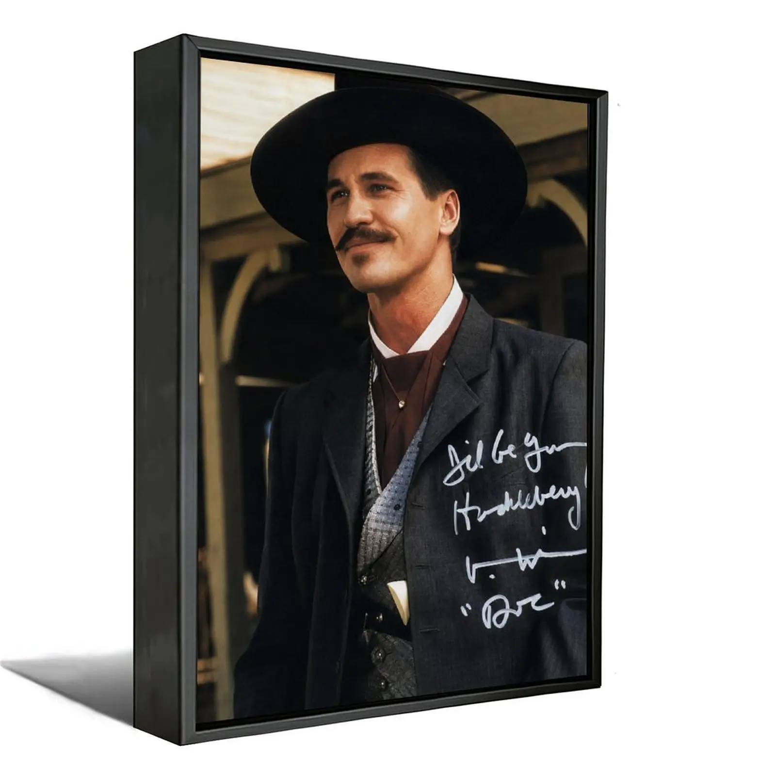 Tombstone Doc Holliday "I'll Be Your Huckleberry" Signed Canvas Wall Art, Classic Western Movie Quote Print, Val Kilmer Portrait Decor for Man Cave Western Room, Framed/Unframed Multiple Sizes