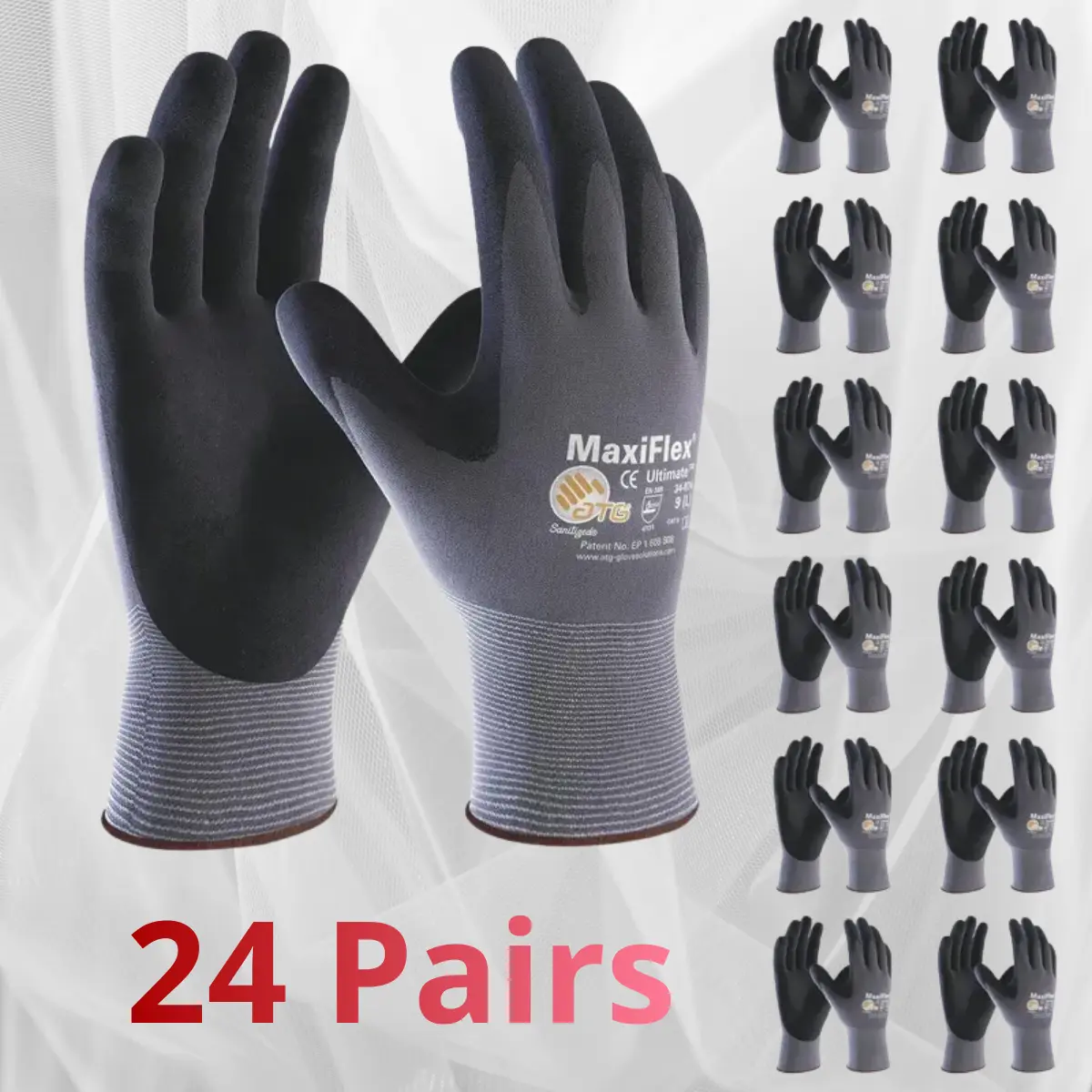 24/12 Pairs MaxiFlex of Durable Work Gloves with Enhanced Grip and Comfort for Various Tasks