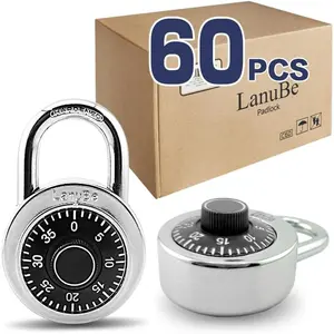 Lock Standard Dial Combination Lock, 2 inch. Wide, with Different Combinations, Black Turnplate, Pack of 60; Lock for School, Employee, Gym Sports Locker, Case, Toolbox, and so on