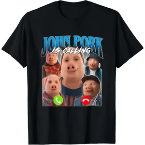 100% CottonFunny Meme Graphic T-Shirt – "John Pork is Calling" Viral Gen Z Brainrot Trend Tee, Unisex Streetwear Short Sleeve Casual Top, Trendy Meme Shirt Gift for Men & Women, Everyday Summer Outfit Tee