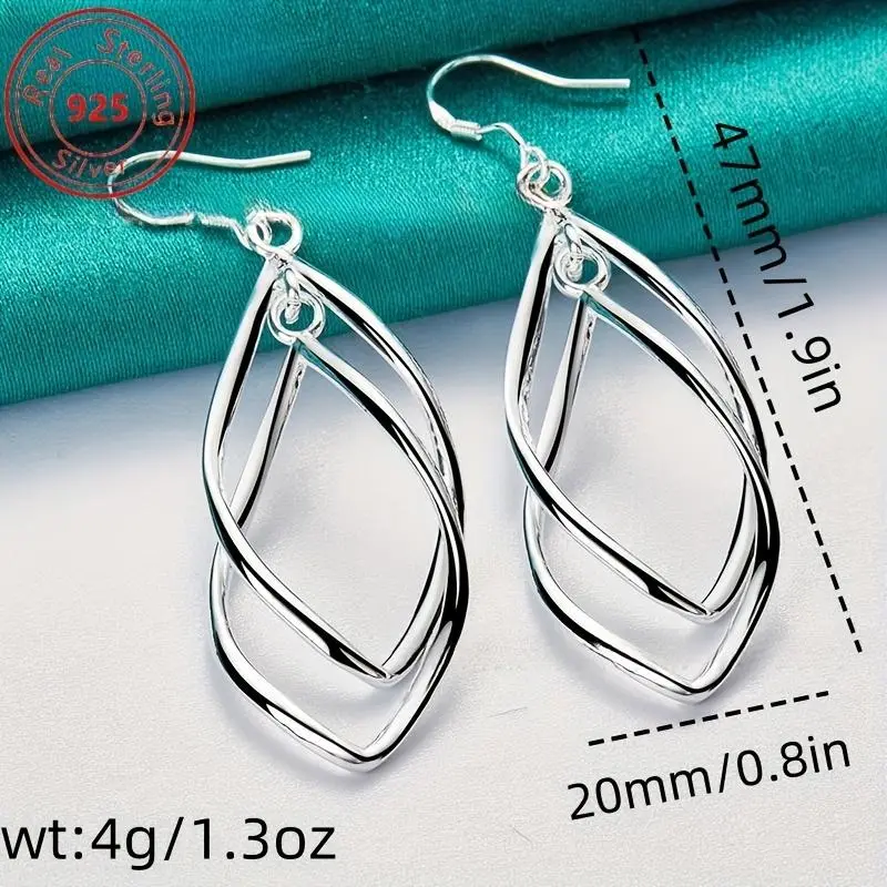 S925 Sterling Silver Diamond-Shaped Double Ring Earrings, 1 Pair, Hypoallergenic, Elegant Casual Style, Suitable for Daily Wear & Mother's Day Gifting