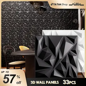 Nitte 33PCS 3D Wall Panels Set, Crystal & Starburst Designs, 11.8"x11.8" (30x30cm), Black and White Options for Modern Accent Walls in Living Room, Bedroom, and Office Decor