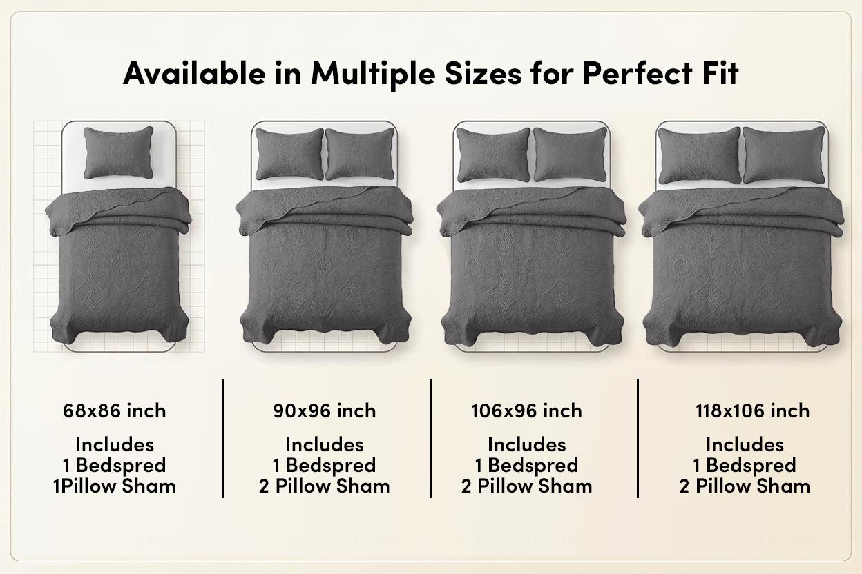 Soft & Breathable 3-Piece Quilted Bedspread – Leaf /  Floral Designs, Skin-Friendly Microfiber, Lightweight Year-Round Bedding – Available in (Twin – 1 Pillow Sham), Queen, King and California King sizes