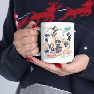 Swim Mug, Ocean Voyage Cute Crew on Boat Mug - Ceramic Coffee Mug 11oz & 15oz