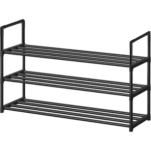 Shoe Rack - Metal Shoe Rack Organizer - Stackable Shoe Storage Shelf for Entryway, Closet, Bathroom 30cm(D) x 92cm(W) x 55cm(H) -Black (3-Tier)