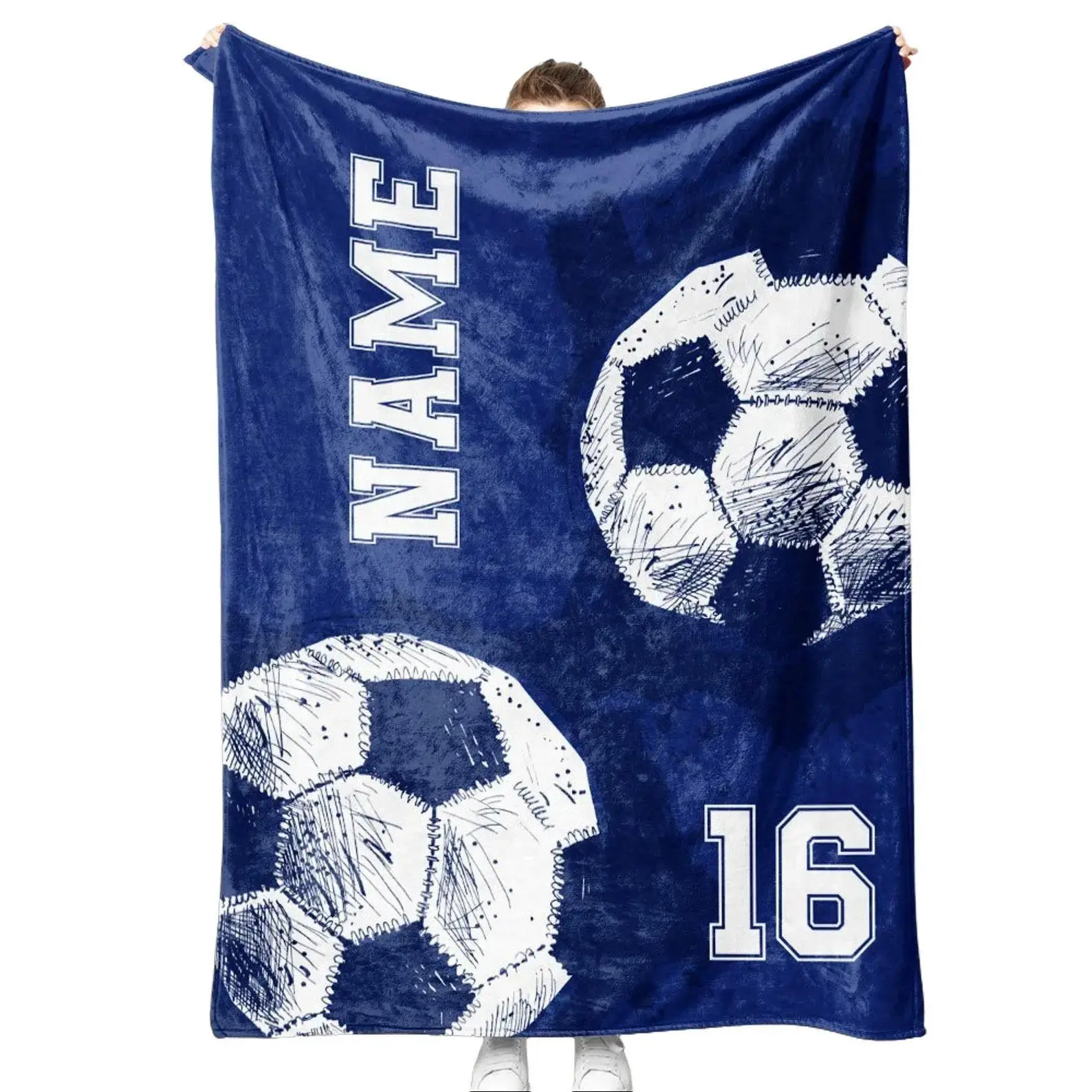 Personalized Soccer Blanket, Custom Football Soft Cozy Sherpa Fleece Blankets, Gift for Soccer Lovers, Birthday Gift for Son, Brother Look
