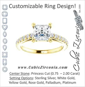Cubic Zirconia Engagement Ring- The Marianne (Customizable Cathedral-set Princess Cut Style with Thin Pavé Band)