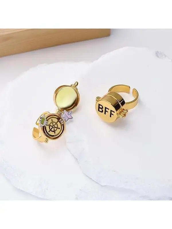 Upgraded BFF Rings with a Hidden Compass! New Fun Buckle Design & Rotating Bearing Mechanism. Aesthetic Cartoon-Inspired Friendship Jewelry Gifts for Besties.