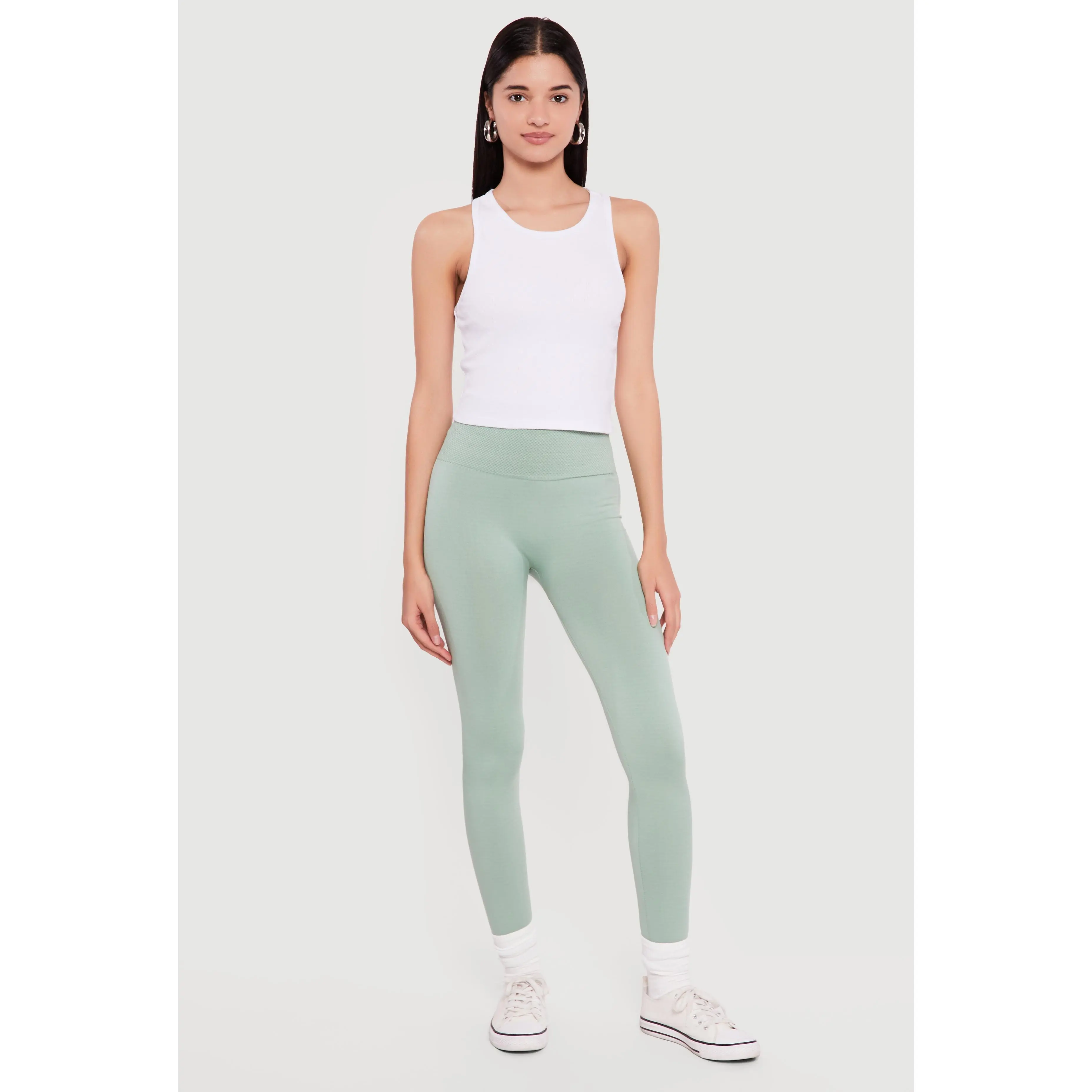 High Waisted Waffle Knit Fleece Lined Leggings