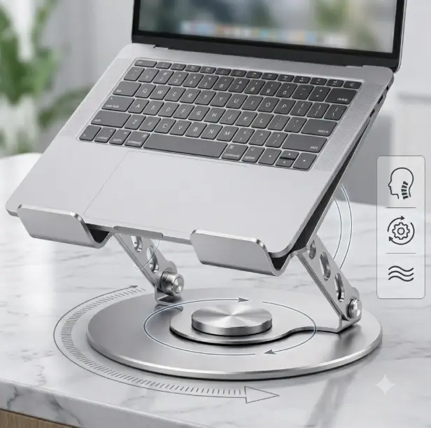 360° Rotating Aluminum Laptop Tablet Stand, Adjustable Foldable Ergonomic Desk Riser, Hollow Heat Dissipation Anti-Slip Metal Holder Compatible with MacBook iPad All Laptops Tablets, Portable Desktop Computer Stand for Office Study Gaming