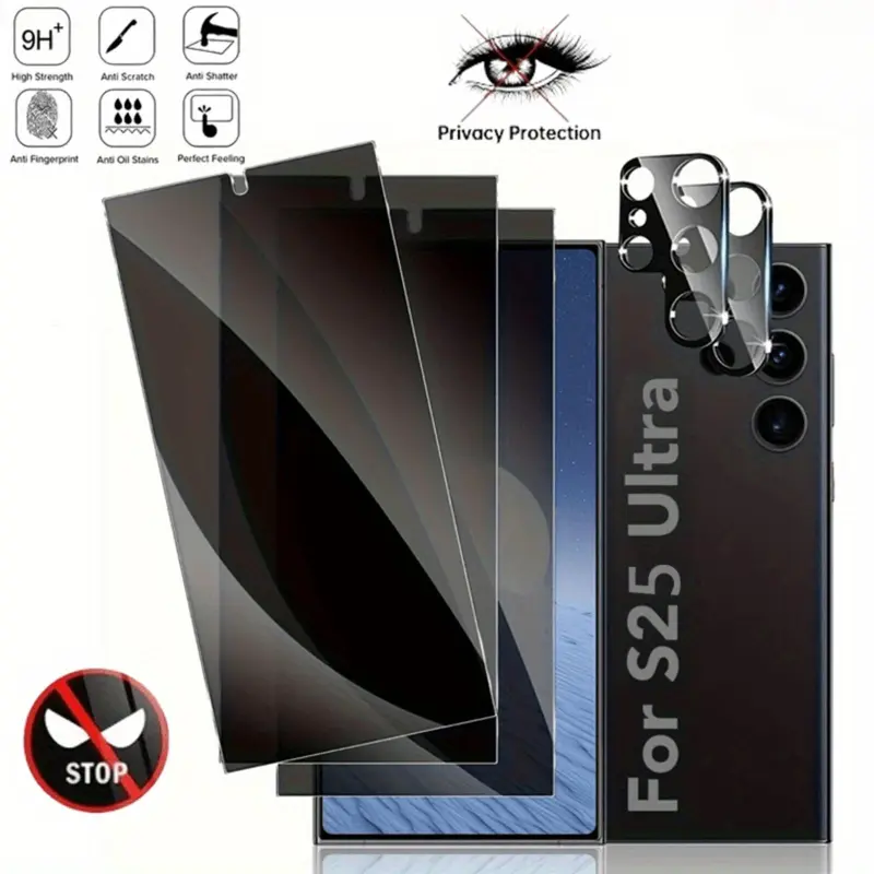 Privacy Screen Protector & Lens Protector, 5 Counts Anti-spy Phone Screen Protector & Lens Protector, Phone Accessories, Mobile Accessory for Samsung Galaxy S25 S24 Ultra Devices, Cover, Cellphone, Tempered Screen Film, Durable, Tempered Glass Film