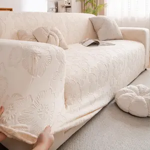 Floral Jacquard Sofa Cover, 1 Count Solid Color Elastic Sofa Slipcover, Dustproof Sofa Protector for Home Living Room, Bedroom, Office