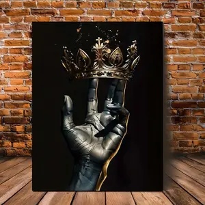 African American King Mural with Golden Crown Crystal Canvas Print Artistic Home Office Kitchen Bathroom Wall Art
