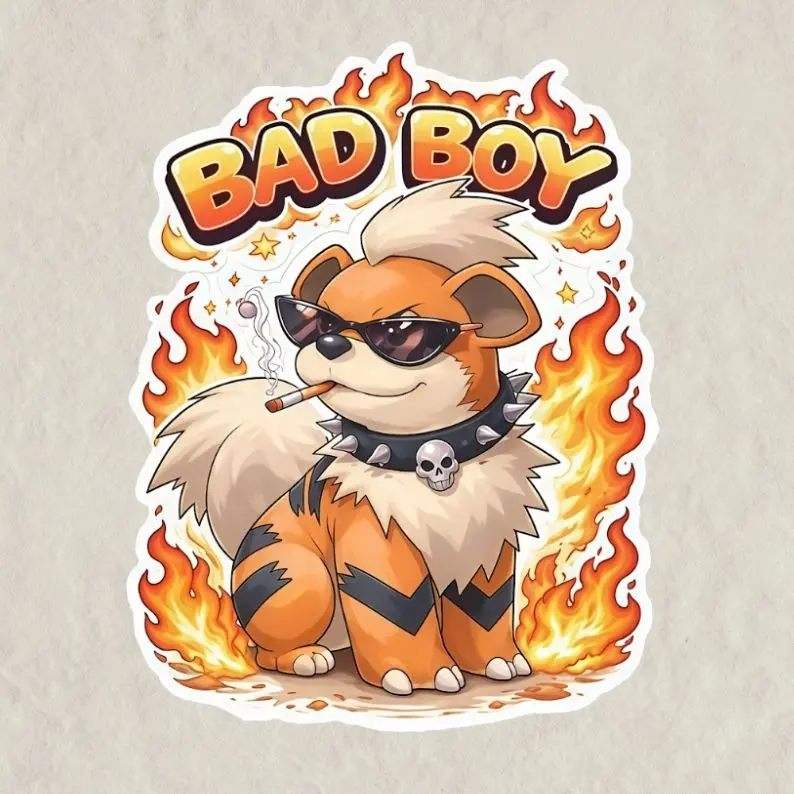 Cute Growlithe Bad Boy Poke Sticker - Laptop, Water Bottle Sticker Family Sticker for Laptop, Car and Tumbler