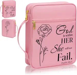 GUEER Bible Cover for Women, Bible Holder, Bible Cover Carrier Carrying Organizer Bag, Zipper and Pockets for Standard Size Bible, Gift for Women boy (Pink-Rose)