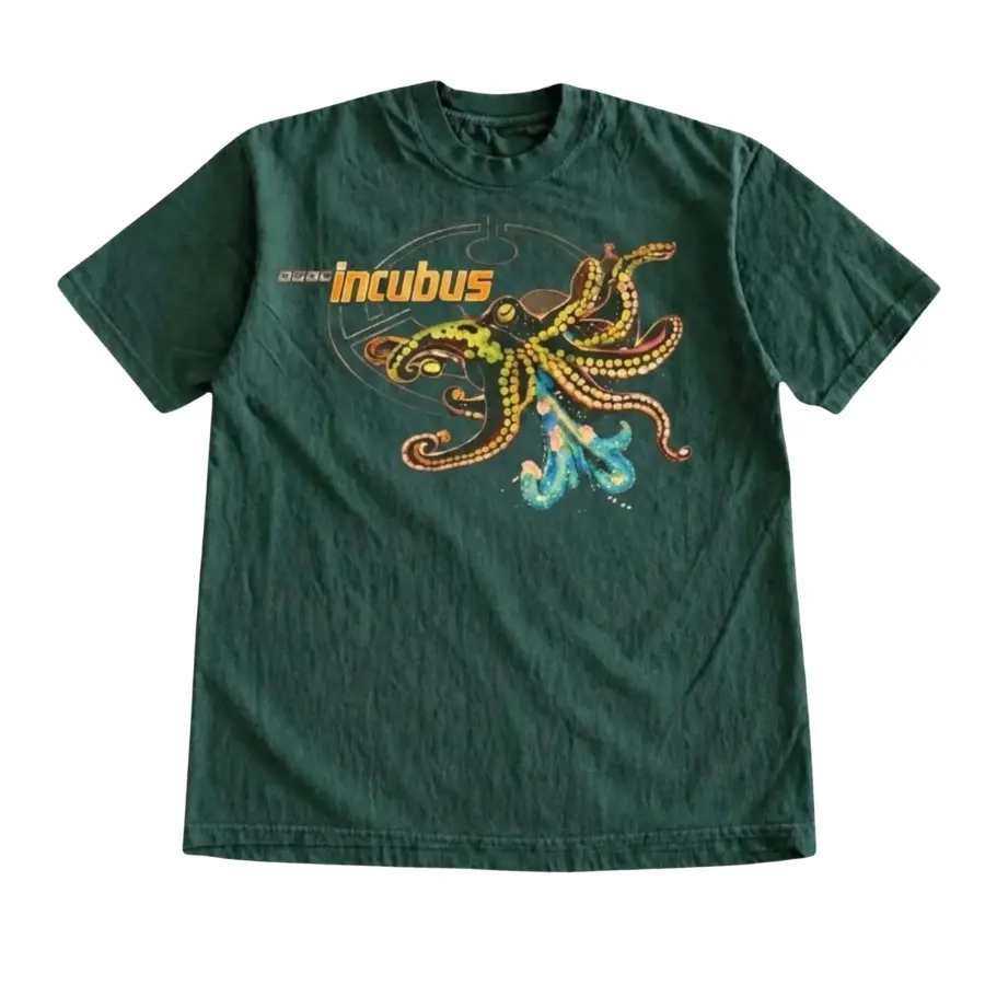 Vintage Incubus Band Octopus Graphic T-Shirt Unisex Forest Green Streetwear Tee, Alt Rock Fan Outfit