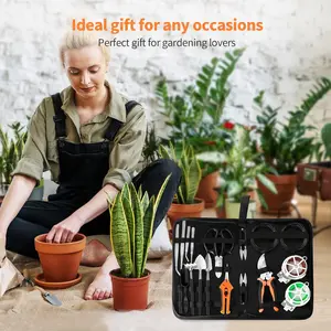 Garden Tools Set for Starters with 262 Feet Bonsai Wire, 29.5"x29.5" Plant Repotting Mat, Leather Bag, Bonsai Scissors, Pruning Shears
