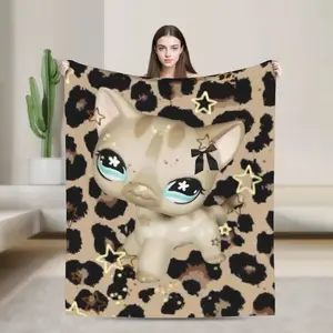 LPS Littlest Pet Shop Flannel Blanket Y2K Room Decor Machine Washable Ultra Soft Kawaii Pink Aesthetic Throw for Girls Adults Birthday Gift