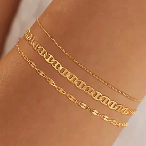 Women's Bracelets Set, 14K Gold Plated Dainty Stackable Chain Bracelet for Women Fashion Jewelry Gifts