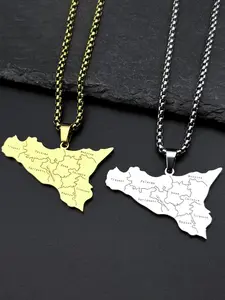 Sicily Island Map City Pendant Necklace for Men Women Stainless Steel Gold Silver Color Italy Geography Chain Gift