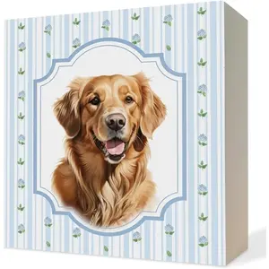 Funny Golden Retriever Hydrangea Wooden Box Sign, Gifts for Golden Retriever Lovers Women, Blue stripes Wood Block Plaque Signs for Home office Bathroom Toilet Restroom Desk Table Shelf Decor, 5x5 Inch