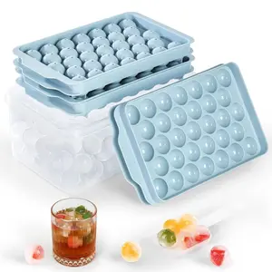 Ice Cube Tray with Lid & Bin, 3 Counts Ice Cube Mold, Round Ice Cube Tray for Freezer, Kitchen Utensils & Gadgets