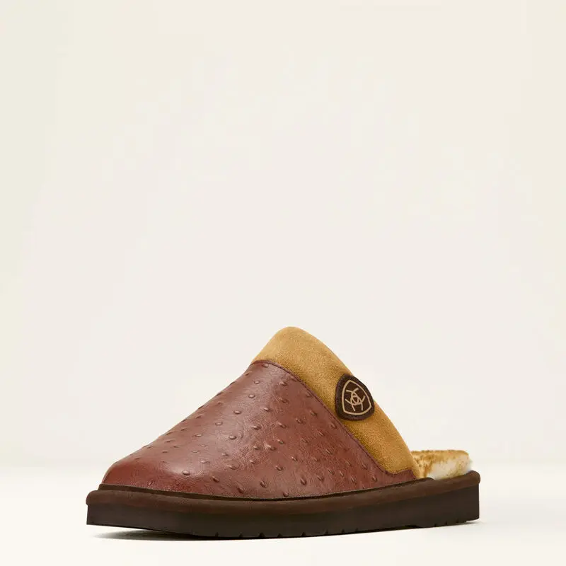 Silversmith Square Toe Ostrich Exotic Slipper - Cognac