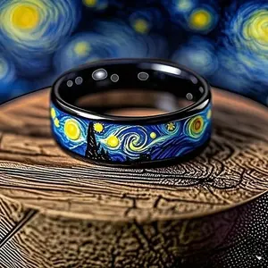 Unique Starry Night Pattern Men's Black Ring Personality Women Wedding Band Jewelry Unisex Party Accessories