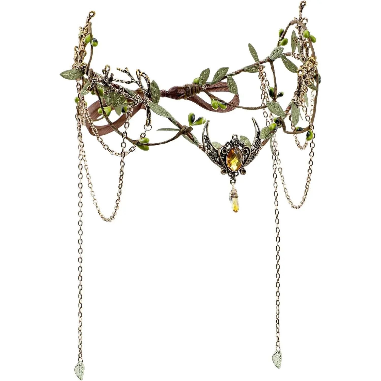 Woodland Elf Crown for Women - Medieval Elf Headpiece with Tassel for Renaissance Renfaire Fae Cosplay Viking OutfitGift.
