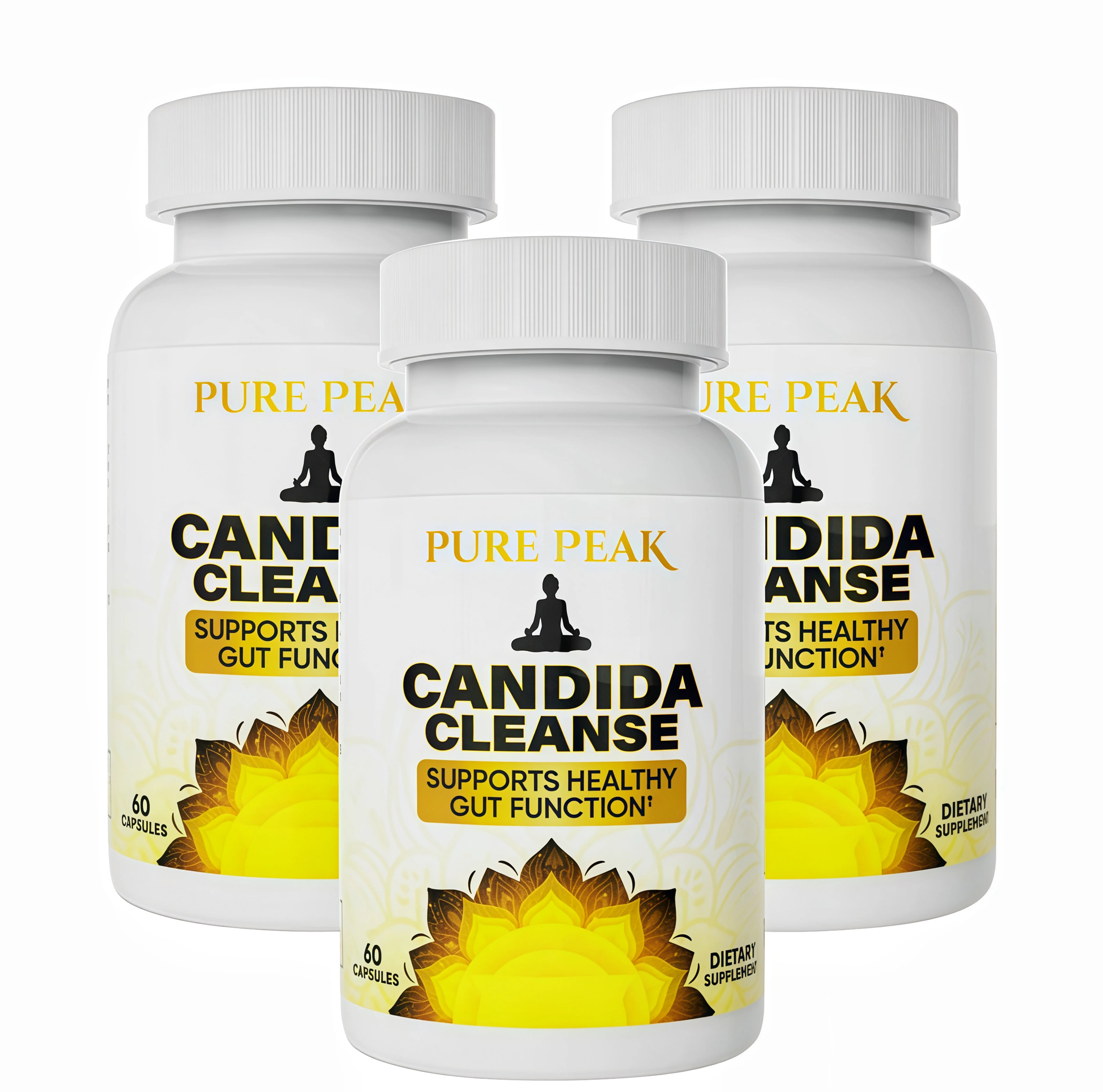 3 Botte Pure Peak Candida Cleanse Supplement -YH Supports Healthy Gut Function & Intestinal Balance, with Oregano, Caprylic Acid, LactoSpore Probiotics, Wormwood, Black Walnut - 60 Capsules